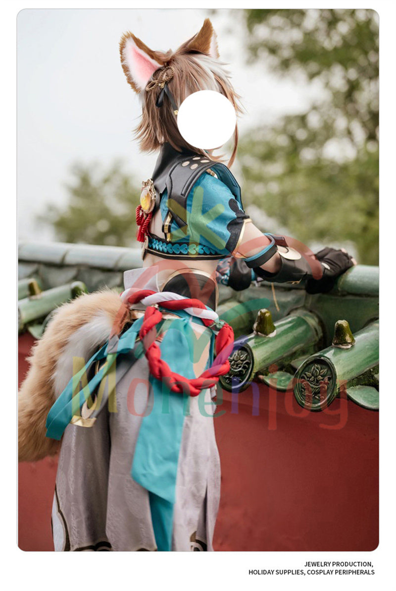 Monenjoy 原神 ゴロー ふわふわ　耳飾り＋尻尾　可愛い　萌えグッズ　猫耳 きつね耳　コスプレ道具　アクセサリー　 - Monenjoy