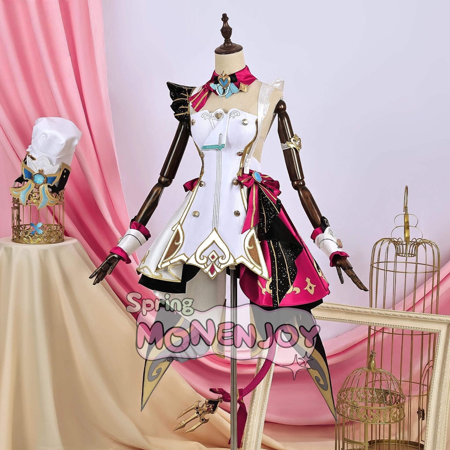 Monenjoy 原神 Escoffier エスコフィエ コスプレ衣装　3d樹脂尻尾付　イベント　絢爛のフレーバー　Genshin Impact　コスチュームGS1426　 - Monenjoy