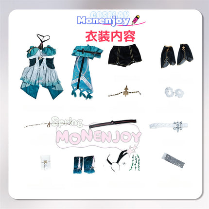Monenjoy 鳴潮 シャコンヌ コスプレ衣装　緑色ドレス+パンツ+ヘッドドレス付属 ゲームカラー完全再現 ブーツ別売