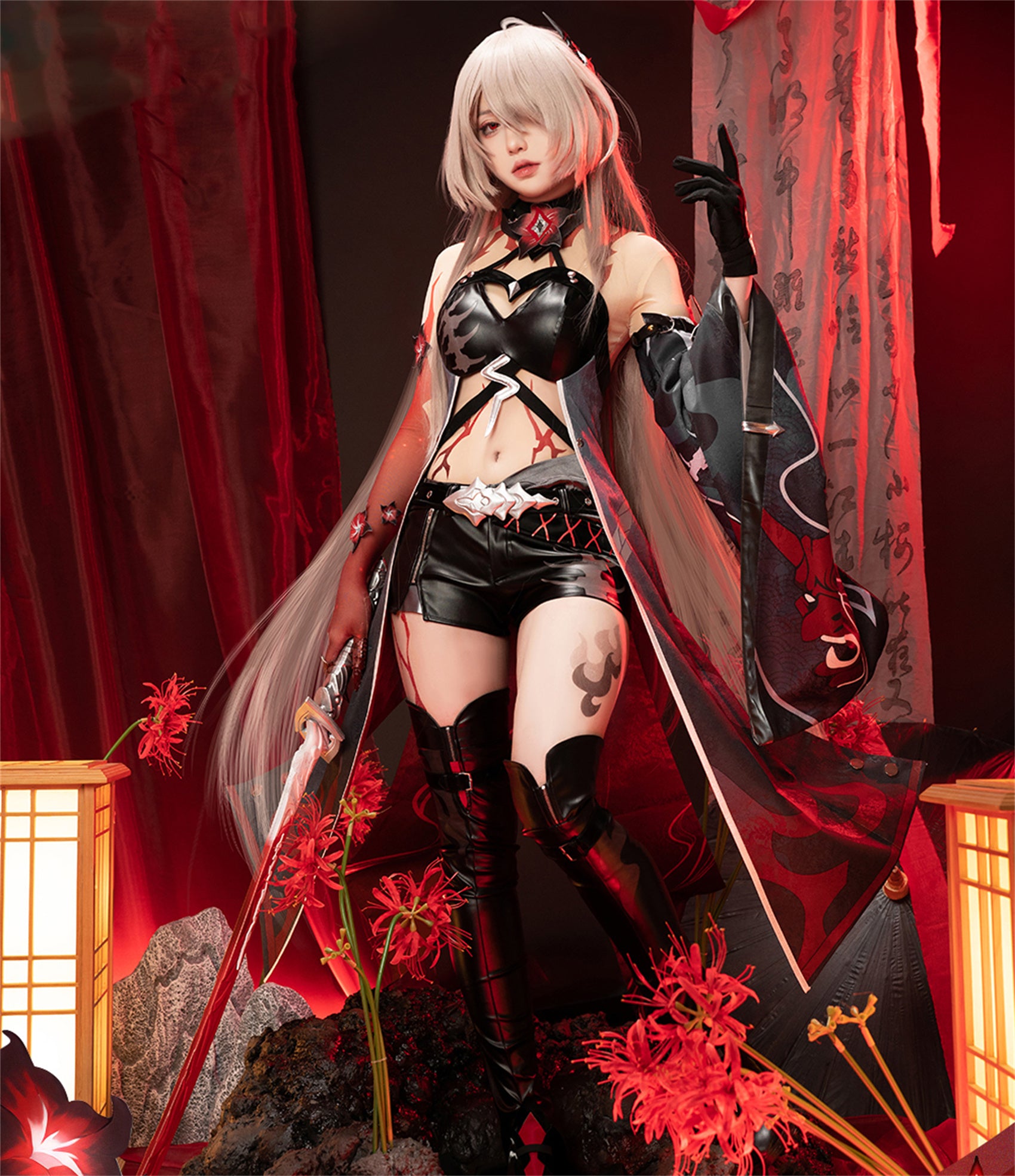 Monenjoy　崩壊スターレイル　黄泉　集真赤　舞台服　刺繍生地　花紋生地　コスチューム　変装　イベント　仮装　花火大会　学園祭　COS　 - Monenjoy