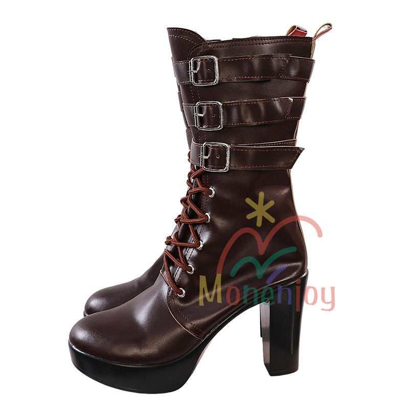 Monenjoy　ゼンレスゾーンゼロ　浮波柚葉　コスプレ道具　茶色　シューズ　ブーツ　ロングブーツ　地雷系　Ukinami Yuzuha　怪啖屋　イベント　おもちゃ