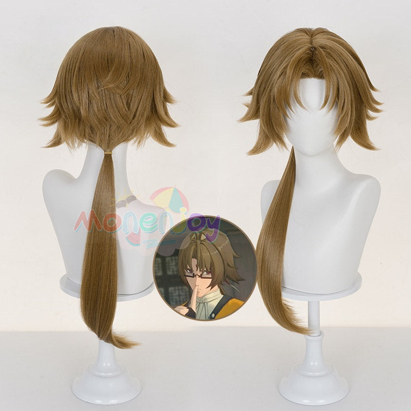 Monenjoy ゼンゼロ 葉瞬光 ＆葉釈淵 ウィッグ かつら　雲嶽山　イェー・シュンガン　コスプレ　鬘｜もみあげ50cm・追加毛束80cm｜全長70cm（グレイッシュブラウン）・特注ダークブラウンハイライト