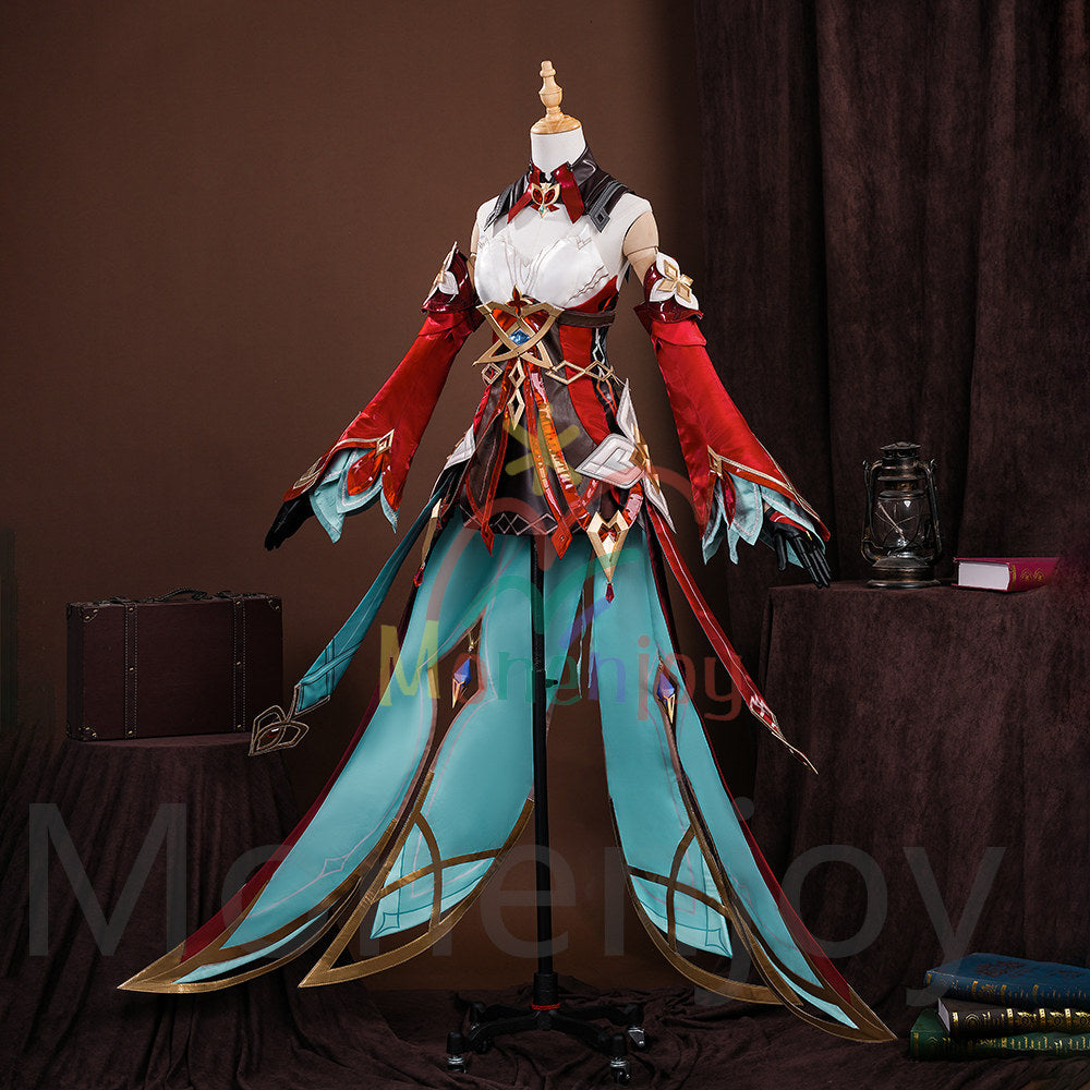 Monenjoy　原神 アリス コスプレ衣装　コスチューム　帽子付　3d樹脂製パーツ　炎元素の神の目付　ナド・クライ編　魔術師　魔女　仮装　モンド / 魔女会 MONENJOY
