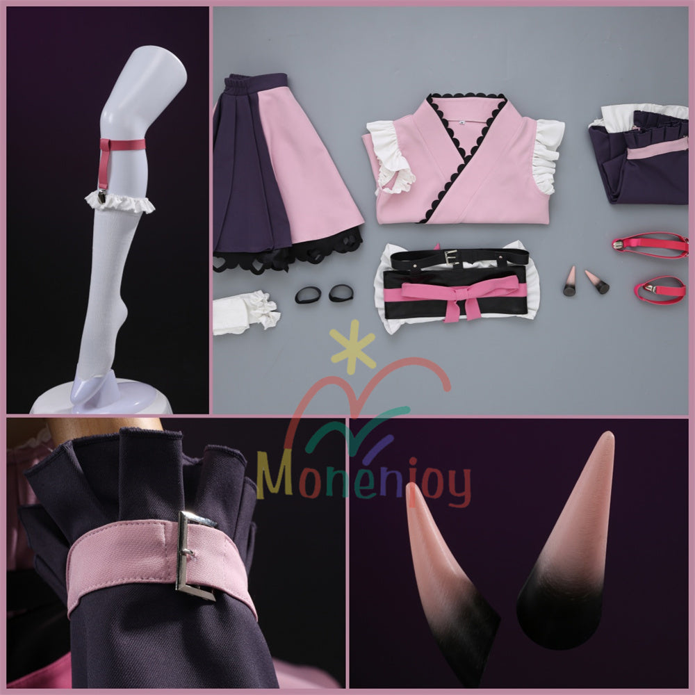 Monenjoy　超かぐや姫　駒沢 乃依　コスプレ衣装　メイド服　ピンク色　角贈り　耳＋尻尾別途追加 MONENJOY