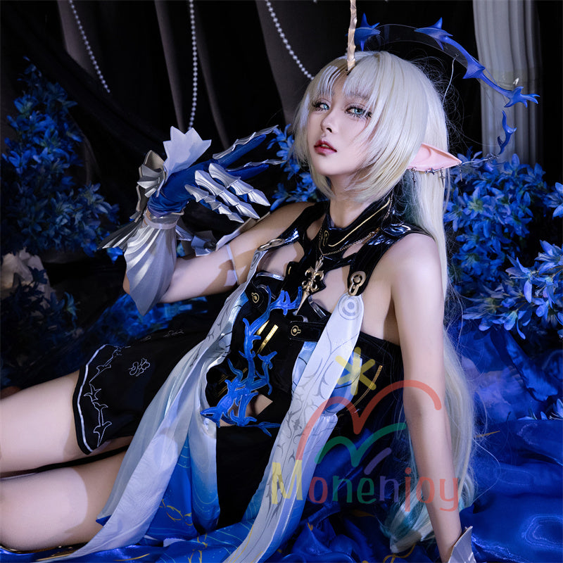 Monenjoy 鳴潮 カルテジアコスプレ衣装　 フルールドリス 礼服　放浪騎士　豪華コス衣装　エルフ耳+黒キャミ+スパッツ付属 スカート色完全再現 プレミアム版