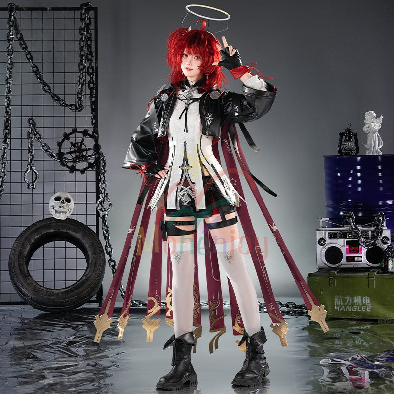 Monenjoy アークナイツ 新約エクシア コスプレ衣装　刺繍柄　LED光輪 3ｄ樹脂アクセサリー　 高再現度 戦闘服デザイン　 Exusiai the New Covenant