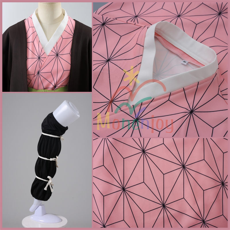 Monenjoy　鬼滅の刃 竈門 禰󠄀豆子　コスプレ衣装　和服　かまど ねずこ　コスチューム　 口枷付き　ハロウィン　クリスマス