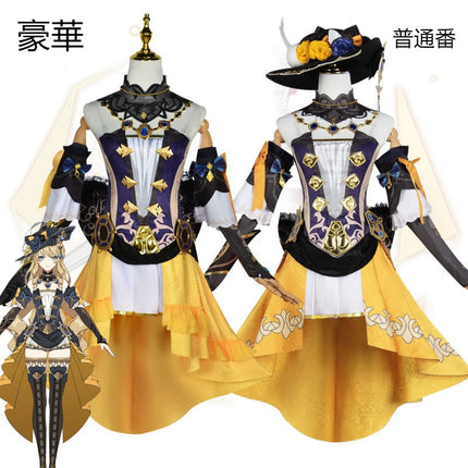 原神ナヴィア コスプレ衣装　立体3d樹脂装飾＋帽子付属　高弾性マットレザー採用｜MONENJOY   - Monenjoy