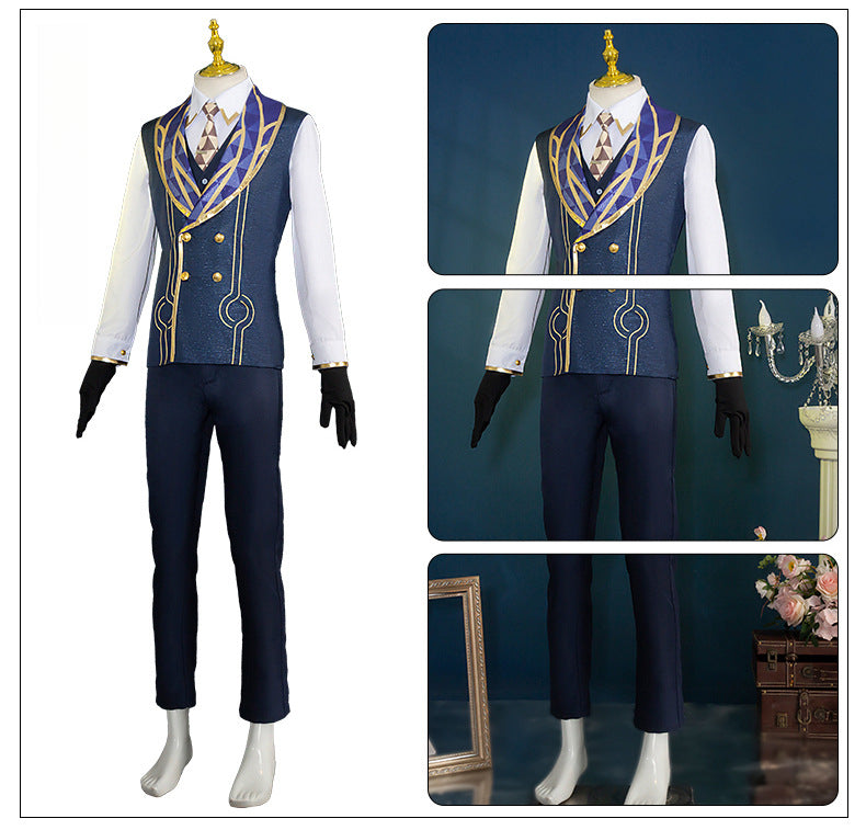 Monenjoy 崩壊スターレイル アベンチュリン コスプレ衣装　礼服　スーツ　帽子＋イヤリング＋タトゥーシール付　コイン道具3枚贈り　イベント　博戯の砂金石　仮装　ハロウィン - Monenjoy