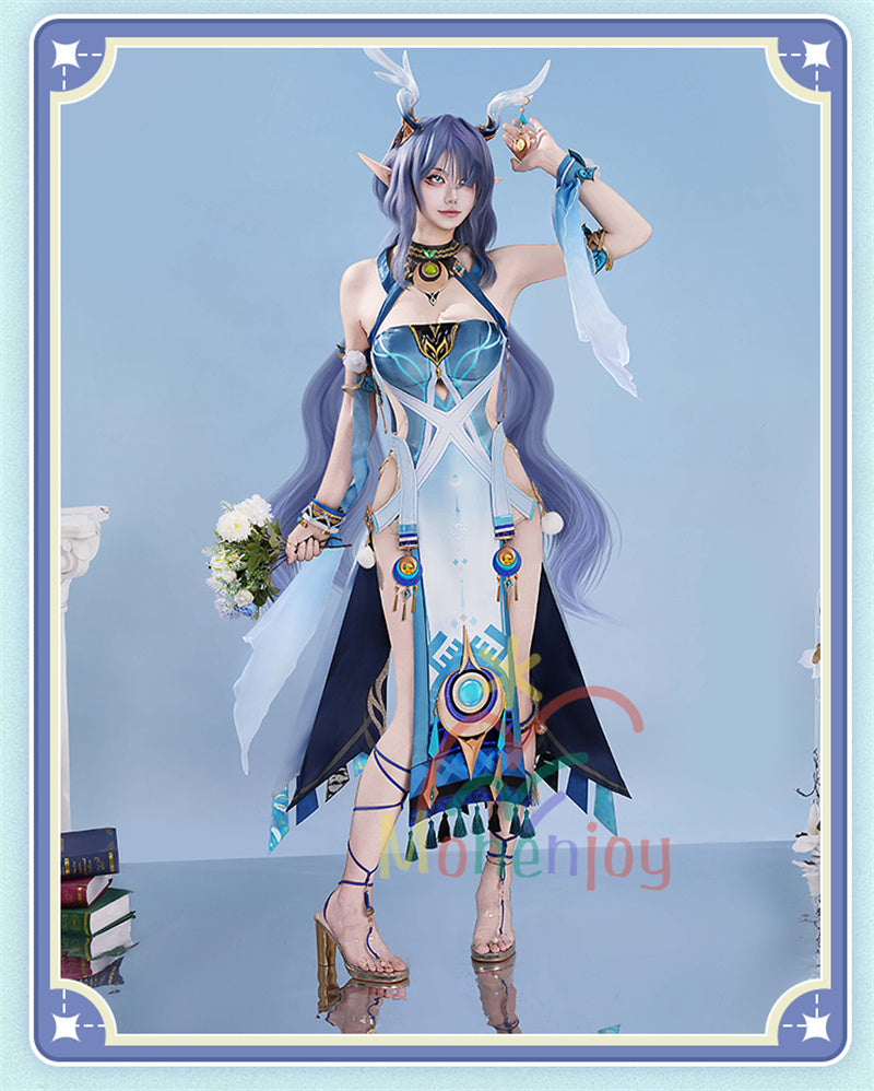 Monenjoy　原神　ラウマ　コスプレ衣装　 Lauma 　3d樹脂製髪飾り追加　ナド・クライ 　イベント　霜月の子 白銀の鹿座 　コスチュームgs1915