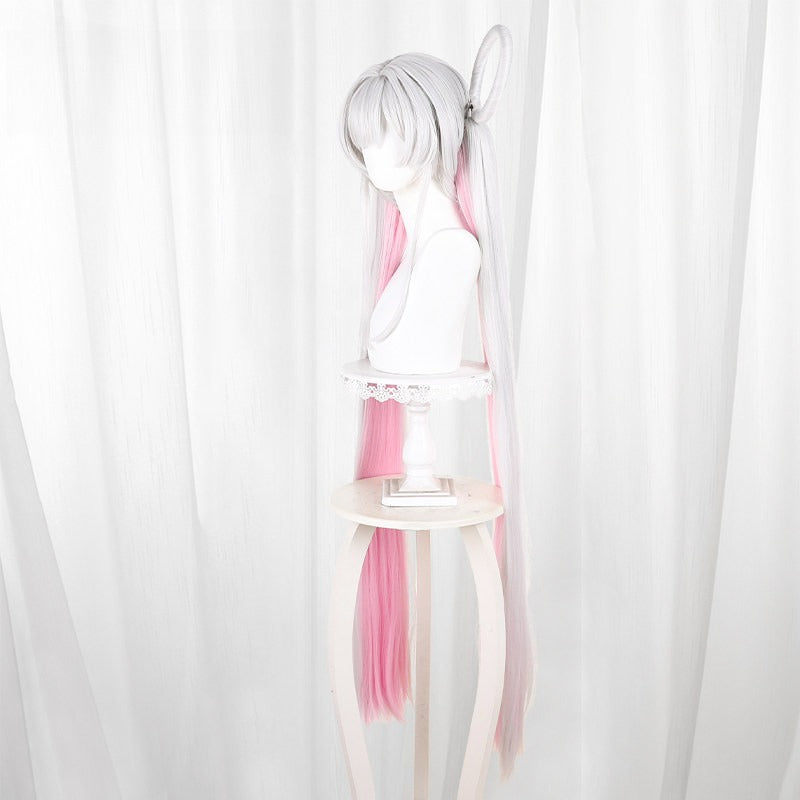 Monenjoy 超かぐや姫 月見ヤチヨ  　コスプレ　110cm　ピンク色　白色　かつら　ウィッグ　イベント　カツラ ツインテール