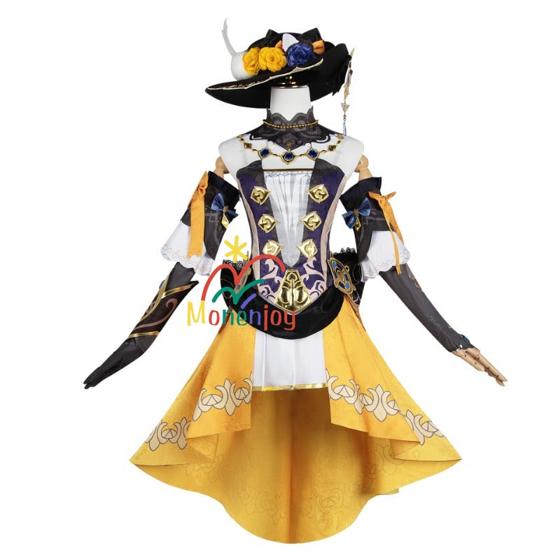 原神ナヴィア コスプレ衣装　立体3d樹脂装飾＋帽子付属　高弾性マットレザー採用｜MONENJOY   - Monenjoy
