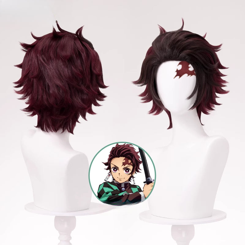 Monenjoy 鬼滅の刃 竈門 炭治郎　ウィッグ　かまど たんじろう　カツラ　きめつのやいば　コスプレ道具　和風の剣戟奇譚　つけ毛 - Monenjoy
