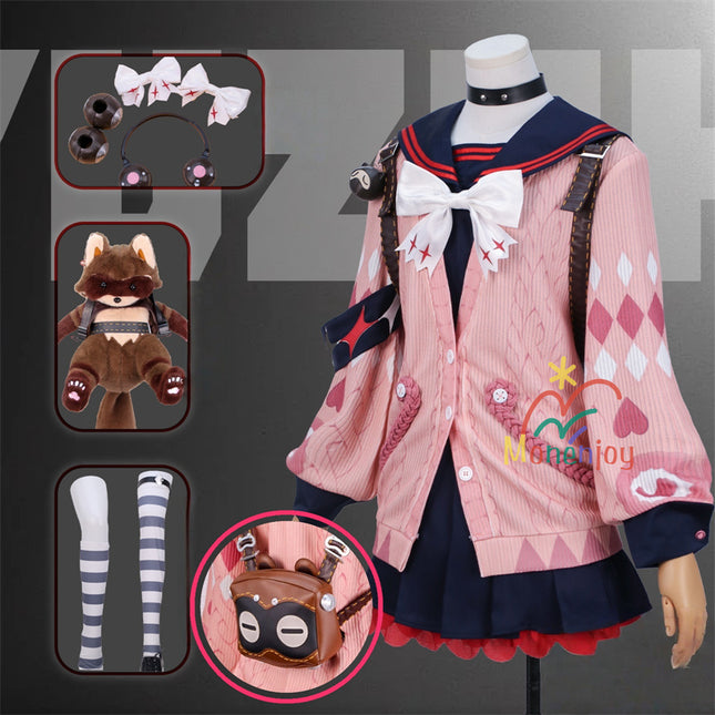 Monenjoy 　ゼンレスゾーンゼロ　浮波柚葉　コスプレ衣装 怪啖屋 セーラー服　鞄付＋髪飾りセット　Ukinami Yuzuha　　ミニスカート　狸の尻尾 かまちー追加　イベント　おもちゃ　狸ぬいぐるみ別途追加可能