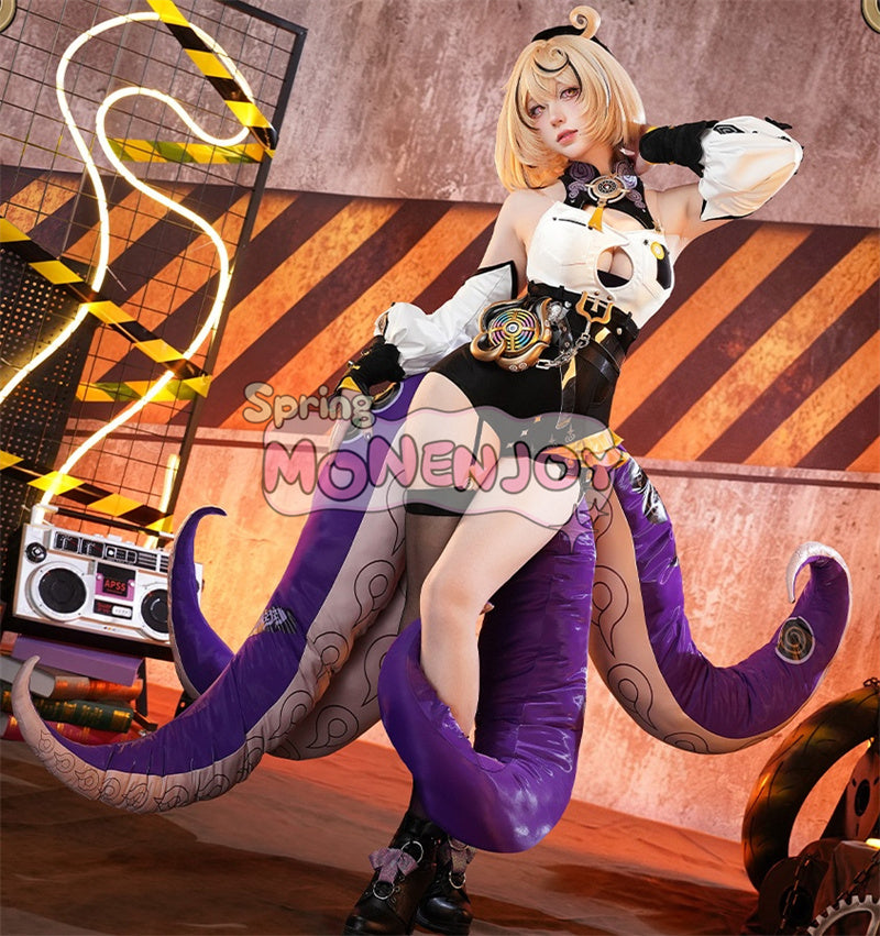 Monenjoy ゼンゼロ イドリー　コスプレ　マーフィー タコのシリオン　コスプレ衣装 (Yidhari/怪啖屋 タコ尻尾別途追加)　金属製パーツ　発光パーツ付