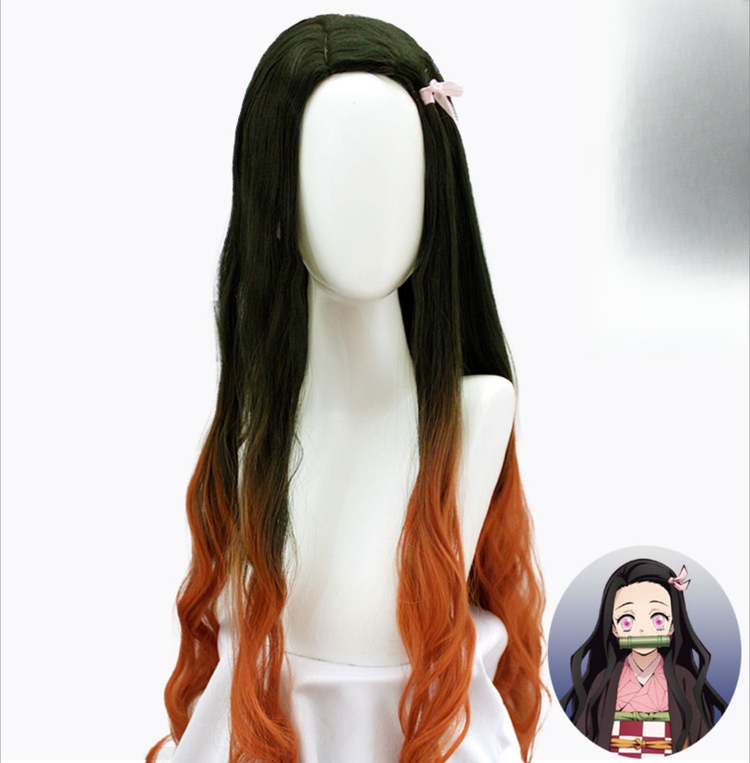 Monenjoy 鬼滅の刃 竈門 禰󠄀豆子 ウィッグ　きめつのやいば　カツラ　 グラデーション　Demon Slayer: Kimetsu no Yaiba コスプレ道具　「鬼滅の刃」無限城編 - Monenjoy