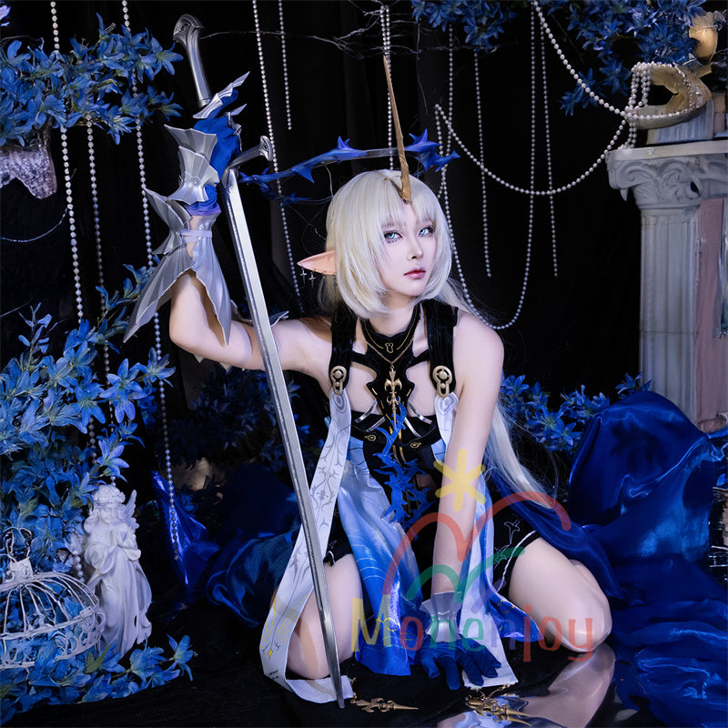 Monenjoy 鳴潮 カルテジアコスプレ衣装　 フルールドリス 礼服　放浪騎士　豪華コス衣装　エルフ耳+黒キャミ+スパッツ付属 スカート色完全再現 プレミアム版