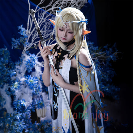 Monenjoy 鳴潮 カルテジアコスプレ衣装　 Cartethyia　フルールドリス 礼服　放浪騎士　豪華コス衣装　エルフ耳+黒キャミ+スパッツ付属 スカート色完全再現
