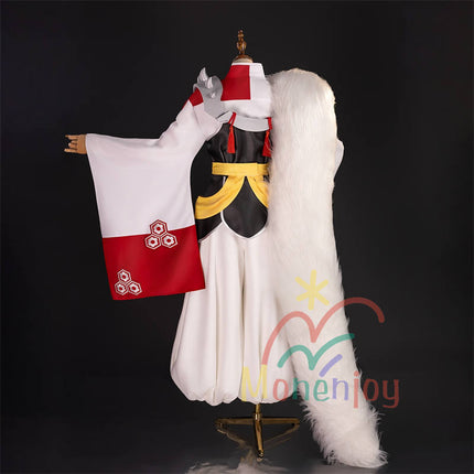 Monenjoy　犬夜叉　殺生丸　コスプレ衣装　せっしょうまる　衣装　刺繍柄家紋　大妖怪　いぬやしゃ　コスチューム　文化祭　毛皮の肩掛け