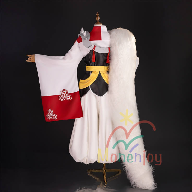 Monenjoy　犬夜叉　殺生丸　コスプレ衣装　せっしょうまる　衣装　刺繍柄家紋　大妖怪　いぬやしゃ　コスチューム　文化祭　毛皮の肩掛け