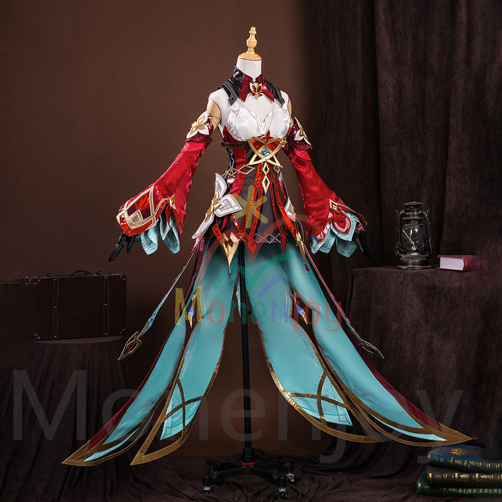Monenjoy　原神 アリス コスプレ衣装　コスチューム　帽子付　3d樹脂製パーツ　炎元素の神の目付　ナド・クライ編　魔術師　魔女　仮装　モンド / 魔女会 MONENJOY