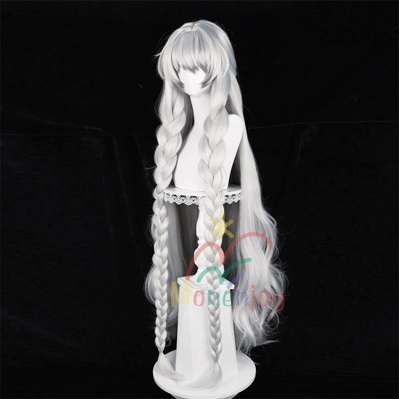 Monenjoy　アークナイツ　聖聆プラマニクス 120cm ココスプレ ウィッグ　ロングウィッグ　凛御シルバーアッシュ　鬘　コスチューム　耳飾り追加　ハロウィン　クリスマス　学園祭