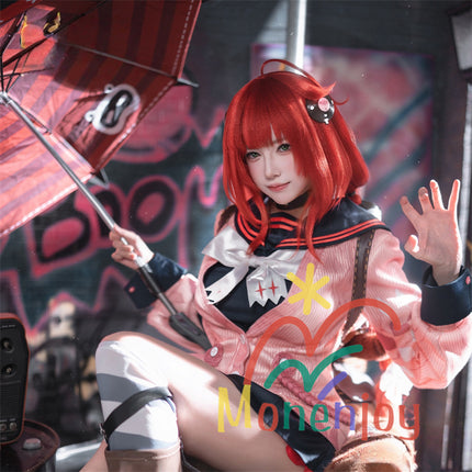 Monenjoy Zenless Zone Zero Ukinami Yuzuha Cosplay Costume Kaidanya Sailor Uniform with Bag + Hair Accessory Set Ukinami Yuzuha Mini Skirt Tanuki Tail Kamachi Added Event Toy Tanuki Plush Toy Can Be Added Separately