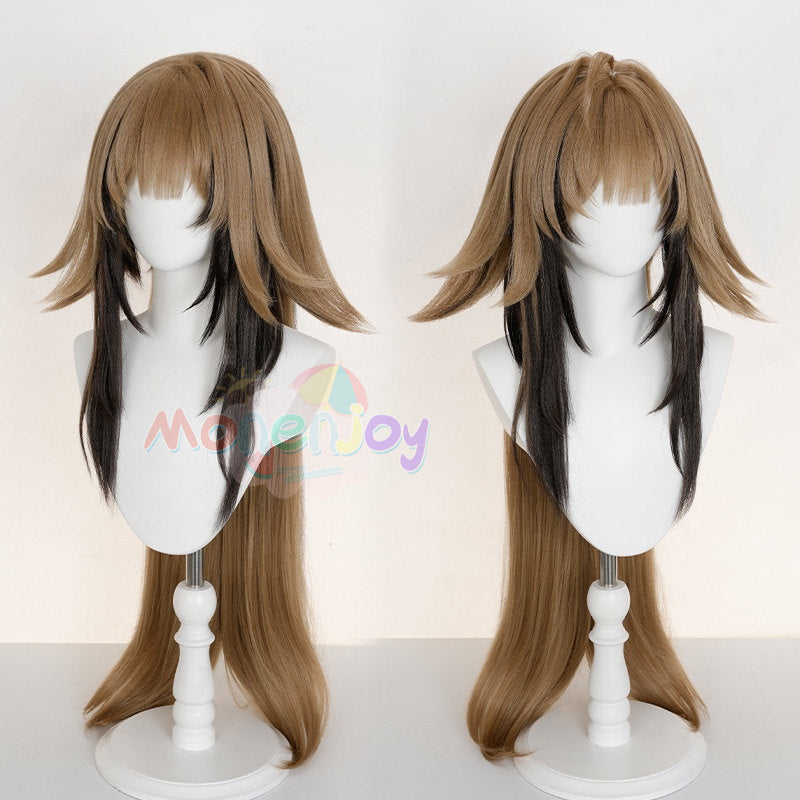 Monenjoy ゼンゼロ 葉瞬光 ＆葉釈淵 ウィッグ かつら　雲嶽山　イェー・シュンガン　コスプレ　鬘｜もみあげ50cm・追加毛束80cm｜全長70cm（グレイッシュブラウン）・特注ダークブラウンハイライト