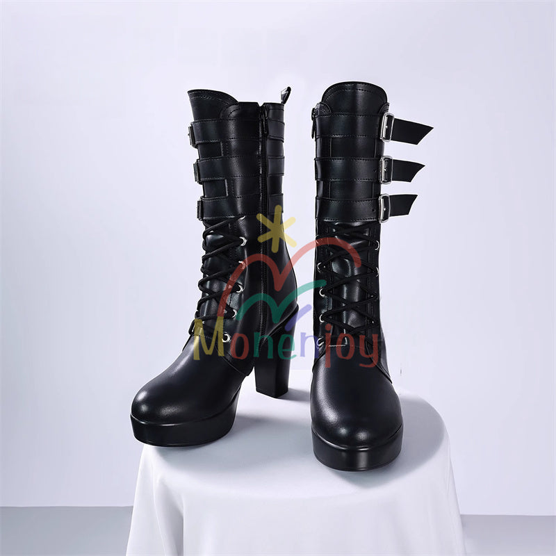 Monenjoy　ゼンレスゾーンゼロ　浮波柚葉　コスプレ道具　シューズ　ブーツ　ロングブーツ　黒色　地雷系　Ukinami Yuzuha　怪啖屋　イベント　おもちゃ