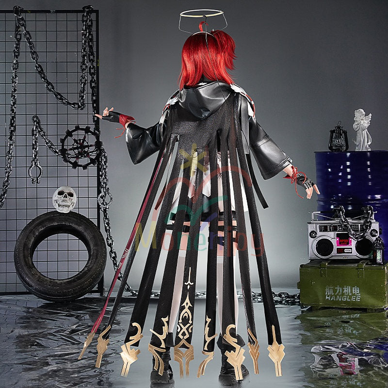 Monenjoy アークナイツ 新約エクシア コスプレ衣装　刺繍柄　LED光輪 3ｄ樹脂アクセサリー　 高再現度 戦闘服デザイン　 Exusiai the New Covenant