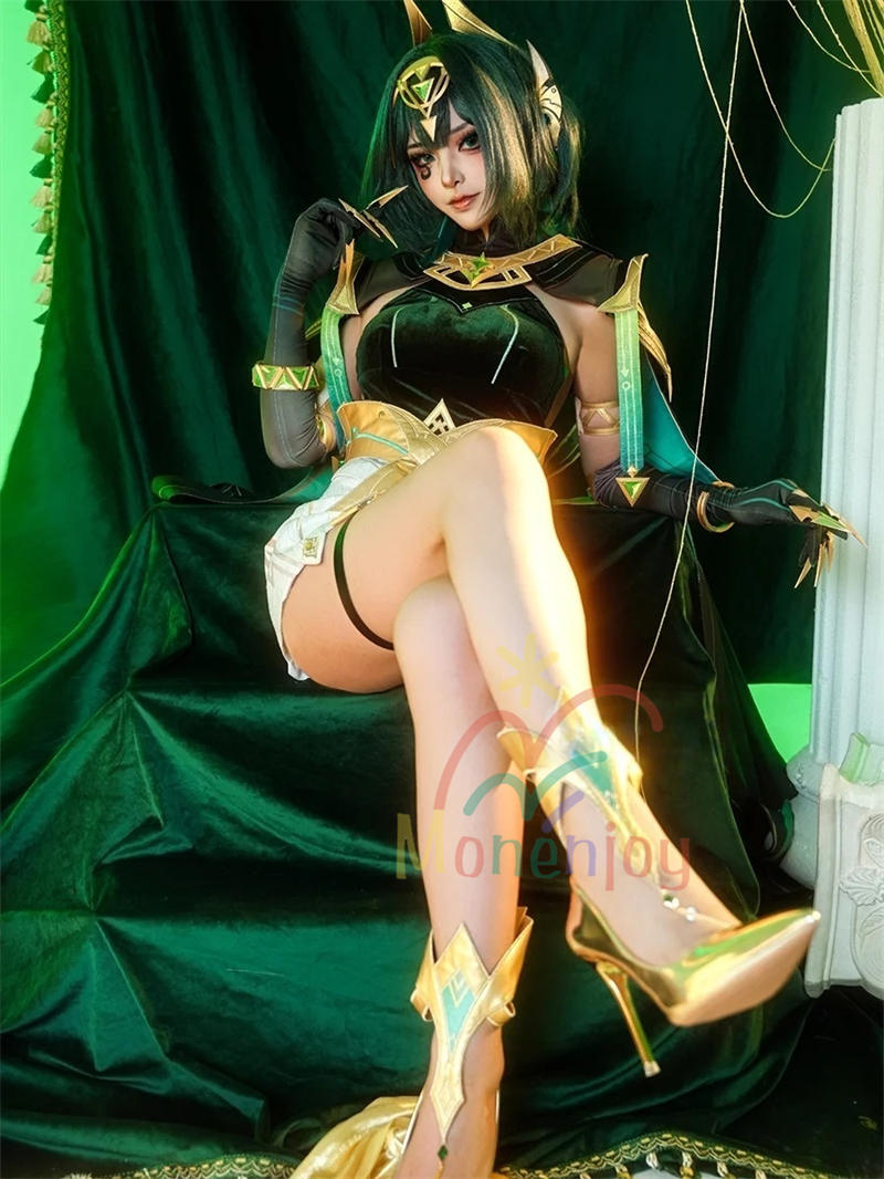 Monenjoy 原神 ネフェル コスプレ衣装　Nefer 　ベルベット生地 3d樹脂製パーツ　ナドクライ / 秘聞の館　コスチューム　耳飾り付