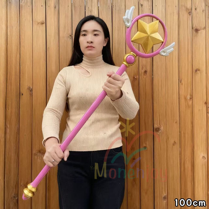 Monenjoy　カードキャプターさくら　木之本 桜 　魔法法杖　100cm　コスプレ道具　封印の杖 星の杖 夢の杖 　クロウカード編 　仮装　撮影道具　ピンク色　可愛い　子供　大人兼用