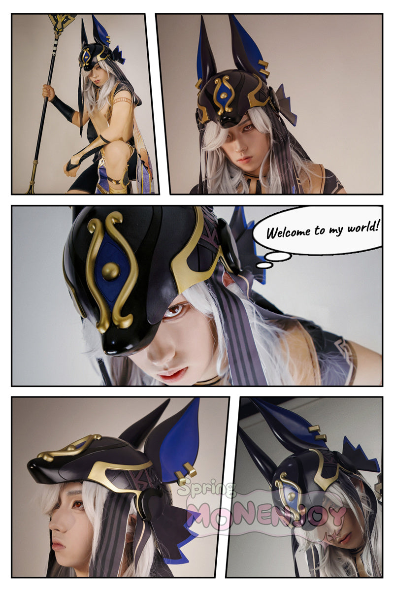 Monenjoy　原神　セノ　ヘルメット　コスプレ道具　武器モデル　舞台道具　FRP＋PUレザー　イベント