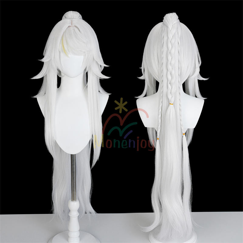 Monenjoy　原神　兹白　コスプレ ウィッグ　100cm　白色　鬘　しはく　　璃月　白馬の仙人　カツラ　Genshin　