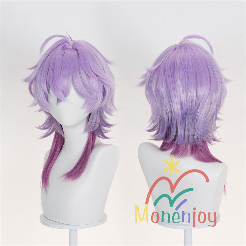 Monenjoy　原神 ドゥリン ウィッグ　長50cm　コスプレ道具　カツラ　鬘　アクセサリー　バイオレット×ルビーレッド グラデーションウィッグ　