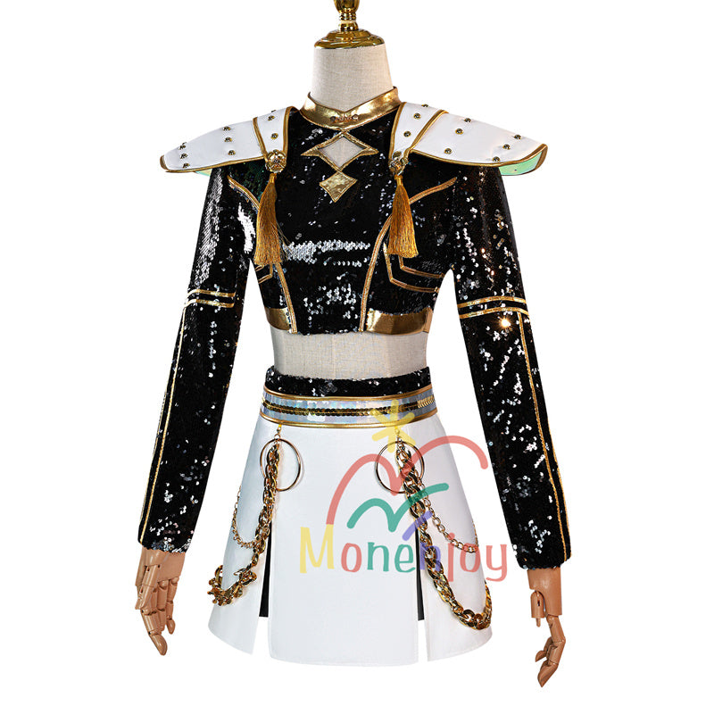 Monenjoy KPOP Girls! Demon Hunters Rumi Mila Zoe Cosplay Costume Stage Clothes Black Sparkly Live Clothes KPop Demon Hunters