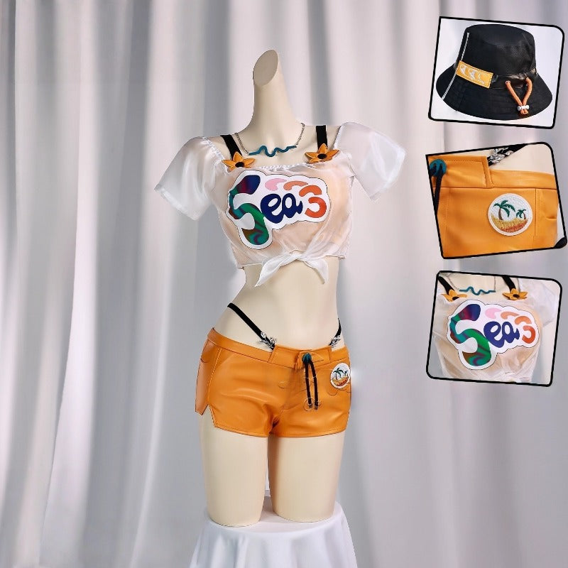 限定在庫、完売次第終了Monenjoy ゼンレスゾーンゼロ リン 夏色ブルースカイ　コスプレ衣装　 バケットハット 水着 コスチュームセット  おしゃれ グッズ おしゃれ アニメ cosplay ゼンゼロ