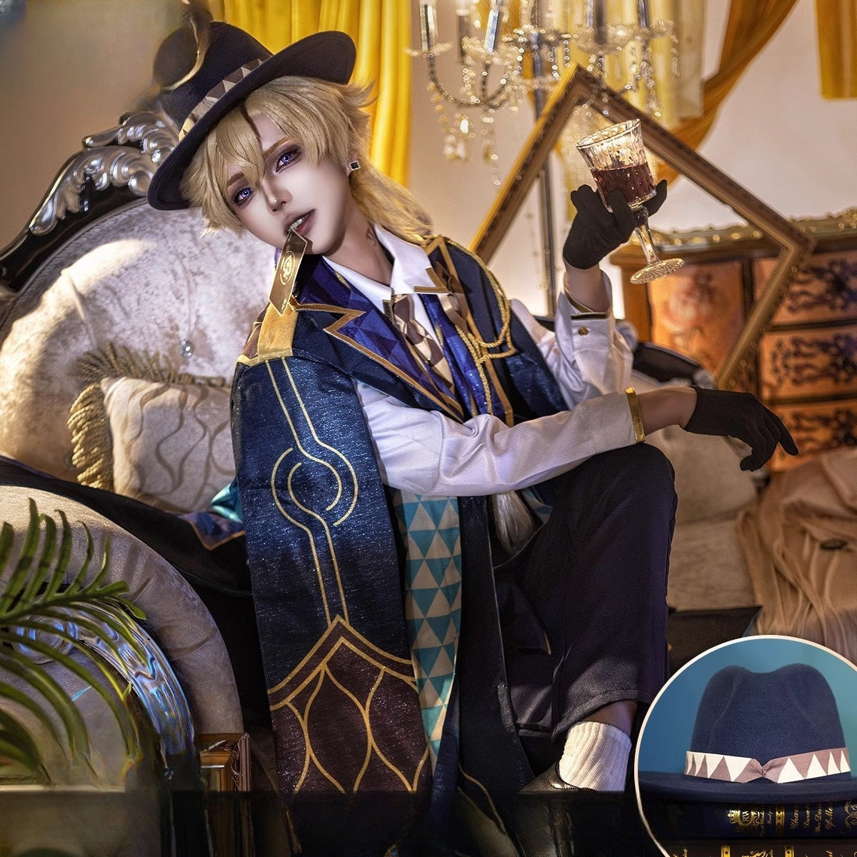 Monenjoy 崩壊スターレイル アベンチュリン コスプレ衣装　礼服　スーツ　帽子＋イヤリング＋タトゥーシール付　コイン道具3枚贈り　イベント　博戯の砂金石　仮装　ハロウィン - Monenjoy