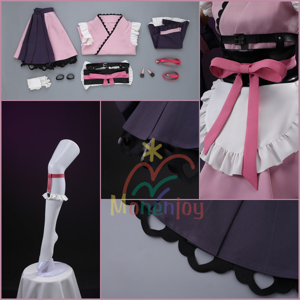 Monenjoy　超かぐや姫　駒沢 乃依　コスプレ衣装　メイド服　ピンク色　角贈り　耳＋尻尾別途追加 MONENJOY