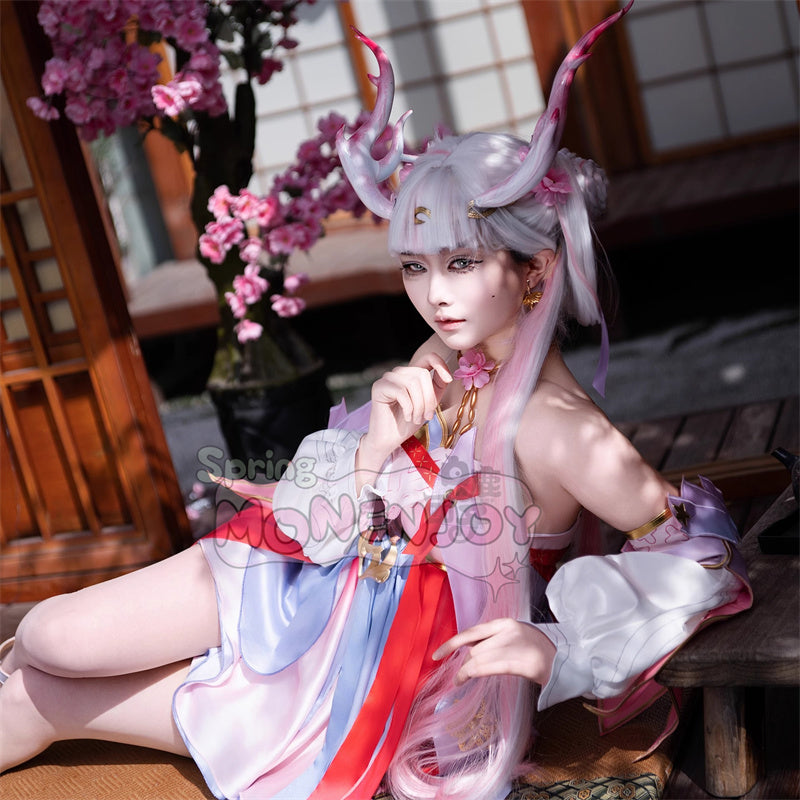 Monenjoy 鳴潮 今汐 春会い　桃の夭夭たる　 コスプレ衣装　ピンクドレス+髪飾り+首飾り付属 コスプレ/撮影イベント用