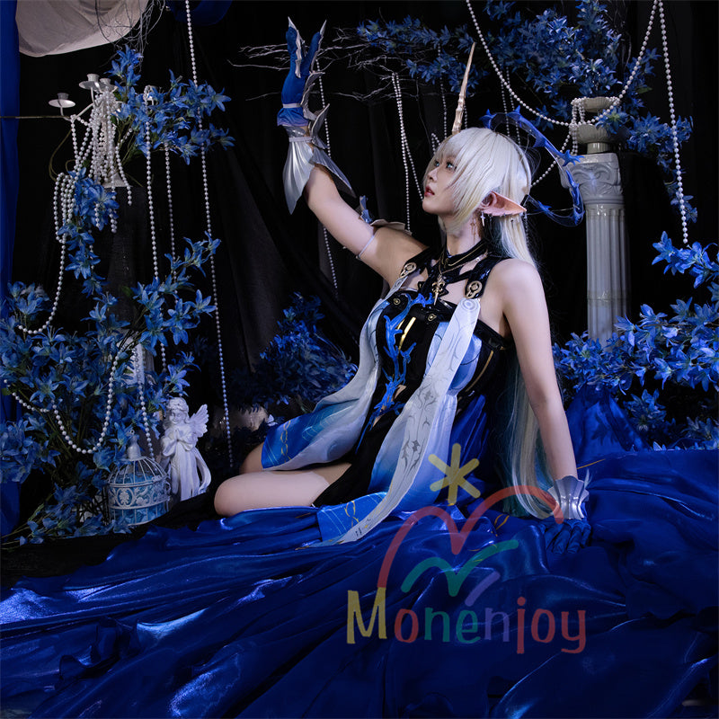 Monenjoy 鳴潮 カルテジアコスプレ衣装　 フルールドリス 礼服　放浪騎士　豪華コス衣装　エルフ耳+黒キャミ+スパッツ付属 スカート色完全再現 プレミアム版