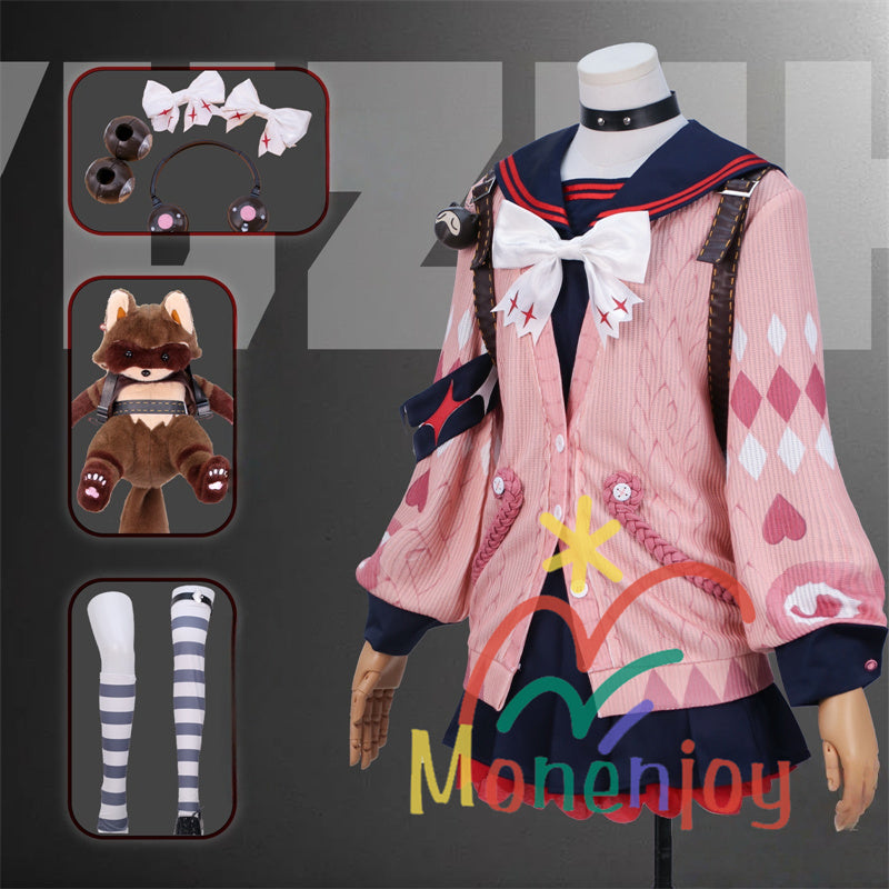Monenjoy Zenless Zone Zero Ukinami Yuzuha ชุดคอสเพลย์ ชุดกะลาสี Kaidanya พร้อมกระเป๋าและเครื่องประดับผม กระโปรงสั้น หาง Tanuki และชุด Kamachi (อุปกรณ์เสริม) สำหรับกิจกรรมและของเล่น มีตุ๊กตา Tanuki (อุปกรณ์เสริม) จำหน่าย