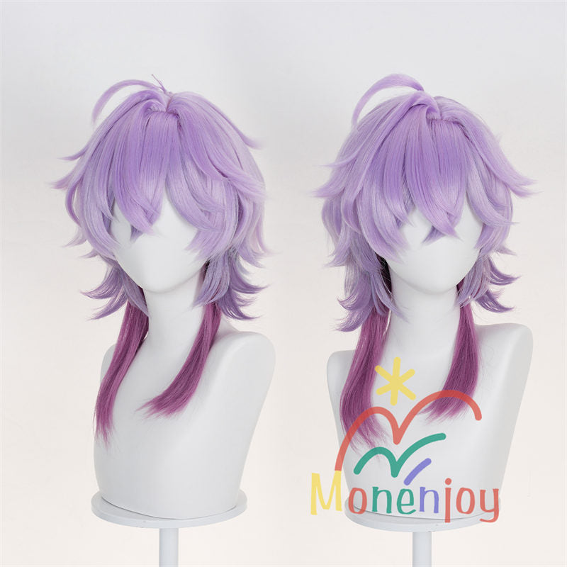 Monenjoy　原神 ドゥリン ウィッグ　長50cm　コスプレ道具　カツラ　鬘　アクセサリー　バイオレット×ルビーレッド グラデーションウィッグ　