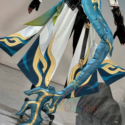 Monenjoy　崩壊スターレイル　丹恒騰荒　コスプレ　黄龍　黄金裔　Dan Heng・Permansor Terrae　コスチューム　3d樹脂製手甲付　1.8ｍ尻尾追加　ウィッグ＋シューズ追加　ハロウィン　ジャカード生地　  伏竜