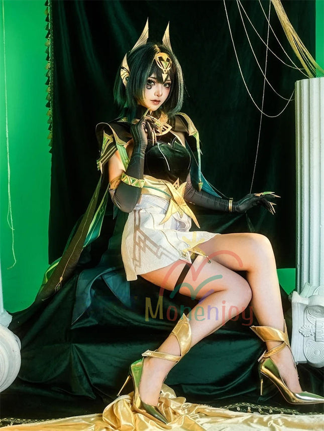 Monenjoy 原神 ネフェル コスプレ衣装　Nefer 　ベルベット生地 3d樹脂製パーツ　ナドクライ / 秘聞の館　コスチューム　耳飾り付