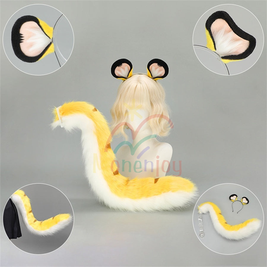 Monenjoy Zenless Zone Zero Chi Fufu Tiger ears Tail Fox ears Tachibana Fukufuku Headband Animal ears Fluffy Ear cosplay Cosplay hair wear Cute Moe goods Cat ears Fox ears Cosplay tools Accessories 