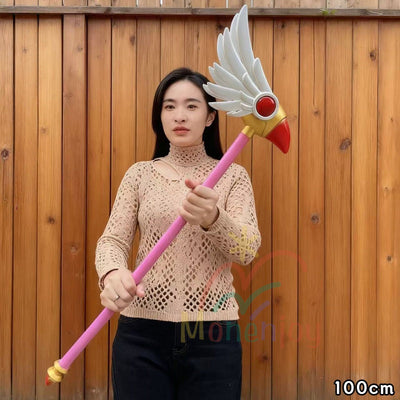 Monenjoy　カードキャプターさくら　木之本 桜 　魔法法杖　100cm　コスプレ道具　封印の杖 星の杖 夢の杖 　クロウカード編 　仮装　撮影道具　ピンク色　可愛い　子供　大人兼用