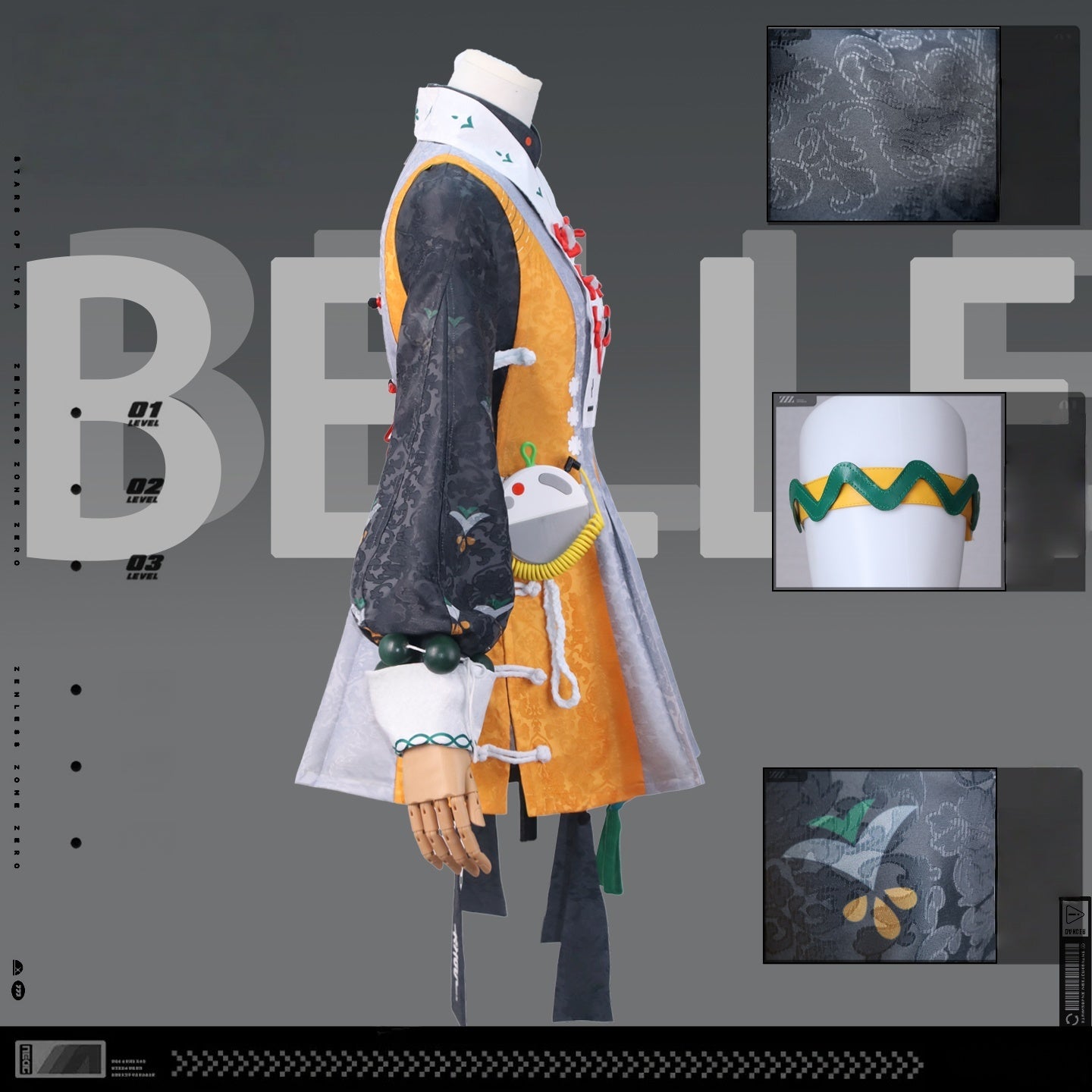 Monenjoy ゼンレスゾーンゼロ　 リン 雲霞の行き着く処 　コスプレ衣装　ジャガード生地 リンちゃん(新衣装)　アニバーサリー Ver.2.0 　地紋織　耳飾り＋イヤリング付き雲嶽山　ワンピース　コスプレ用　コスチュームGS1905