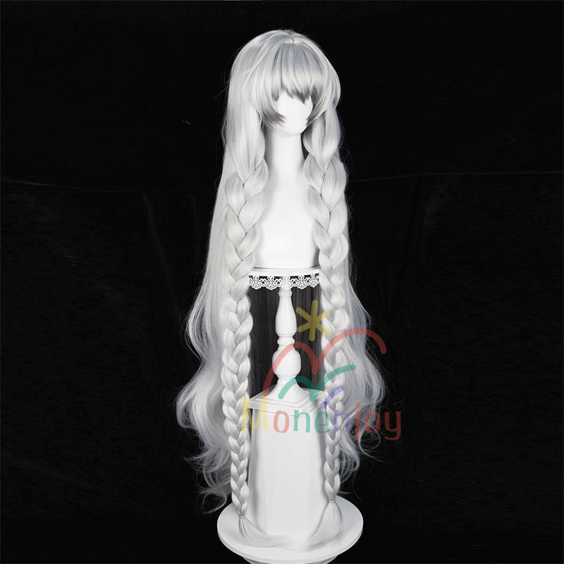 Monenjoy　アークナイツ　聖聆プラマニクス 120cm ココスプレ ウィッグ　ロングウィッグ　凛御シルバーアッシュ　鬘　コスチューム　耳飾り追加　ハロウィン　クリスマス　学園祭