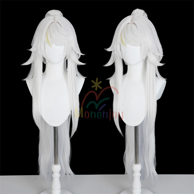 Monenjoy　原神　兹白　コスプレ ウィッグ　100cm　白色　鬘　しはく　　璃月　白馬の仙人　カツラ　Genshin　